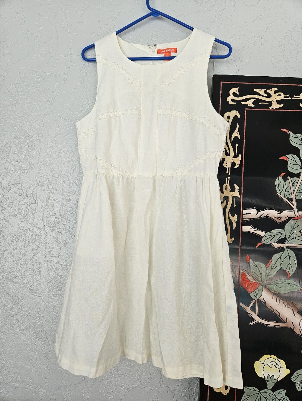 Joe Fresh Womens 10 Off White Sleeveless Dress Cotton Linen Femenine Airy Flowy